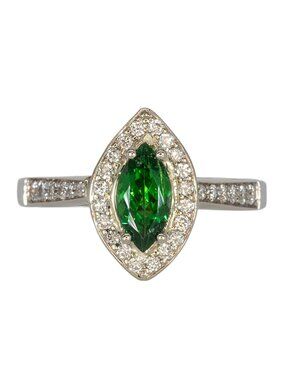 0.55Ct Marquise Tsavorite Garnet & Natural Diamond Estate Ring in 14K White Gold